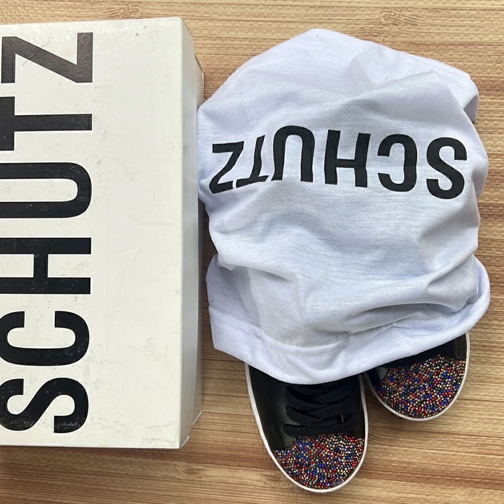 Schutz Sienna Rhinestone Toe Lace-up Sneaker in Black - Picture 8 of 13